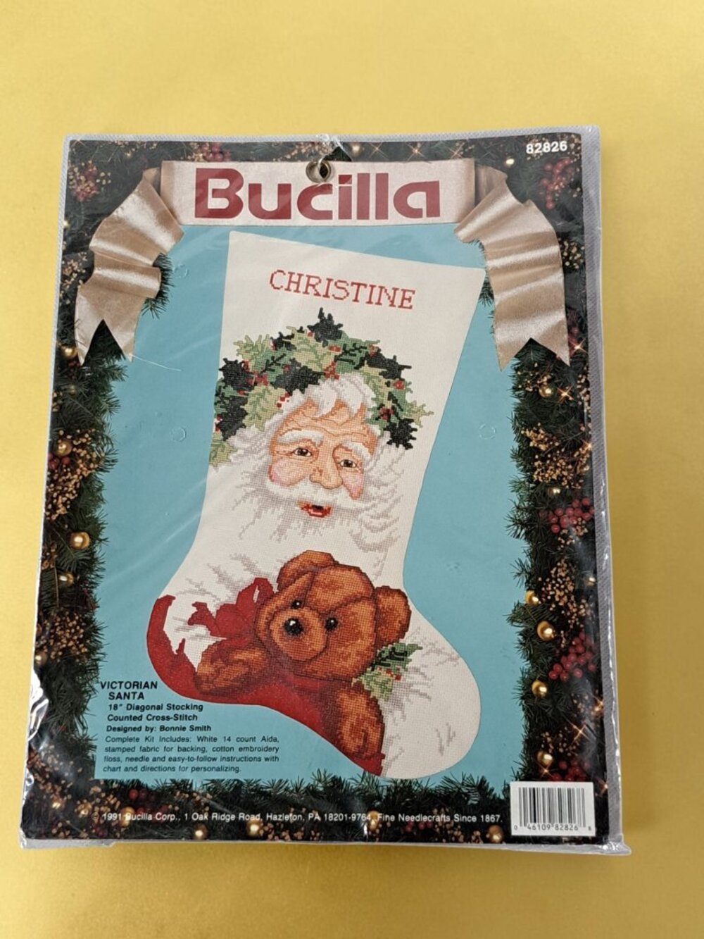 VINTAGE BUCILLA CHRISTMAS STOCKING CROSS STICH KIT Victorian Santa 18" 82826
